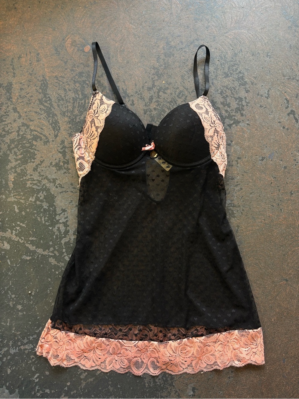 Black and Blush Lace Chemise Nightdress